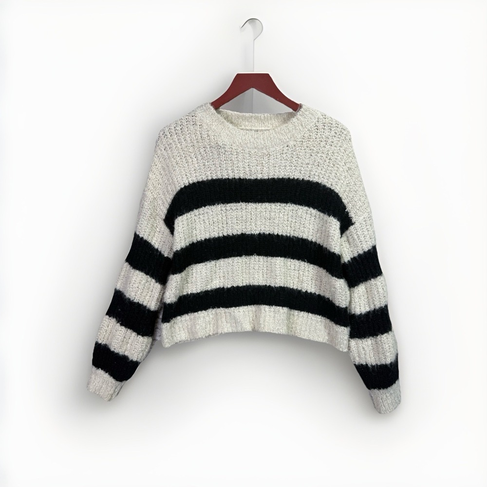 Lush Sweater Womens‎ Small Ivory Black Striped Long Sleeve Soft Knit Pullover